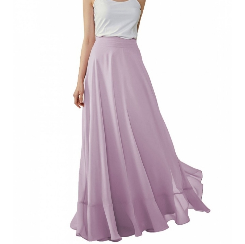 WEDNOVA Long Chiffon Bridesmaid Skirt with Slit Light Purple Wisteria.